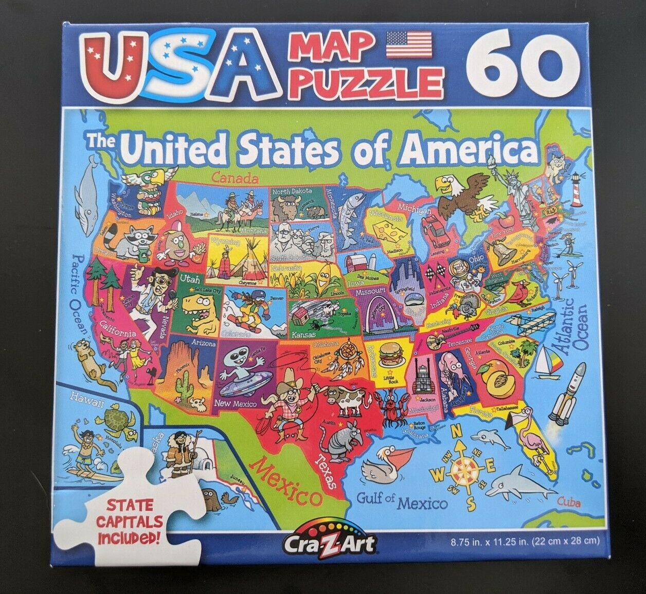 Usa Map United States Jigsaw Puzzle 50 States With Capitals 60-pcs Same-day Ship