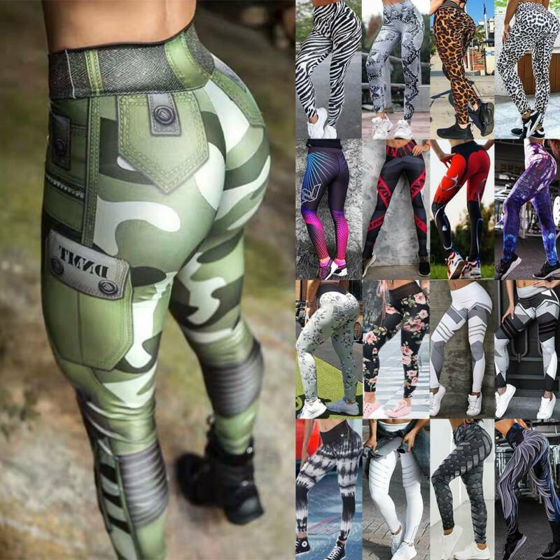 Women High Waist Yoga Pants Push Up Leggings Workout Gym Ruched Sports Trousers