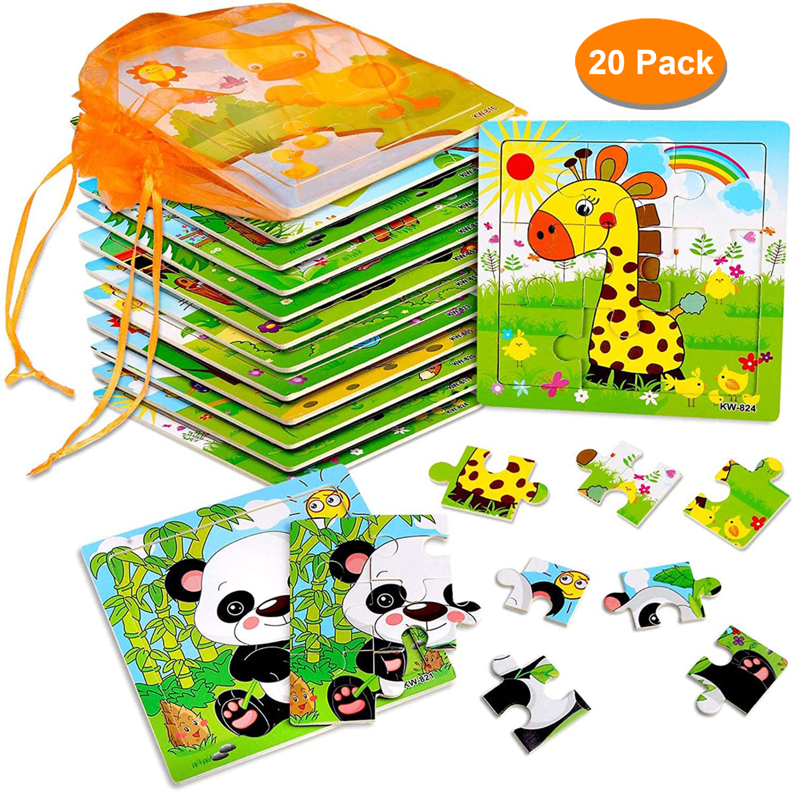 20 Pack Wooden Jigsaw Puzzles For Toddlers Baby Kids  3 4 5years Old Color Shape
