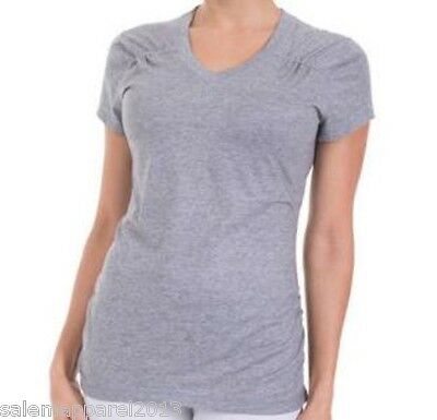 Women's Danskin Now Semi-fitted Shirred Performance V-neck Top Yoga - Gray - Nwt