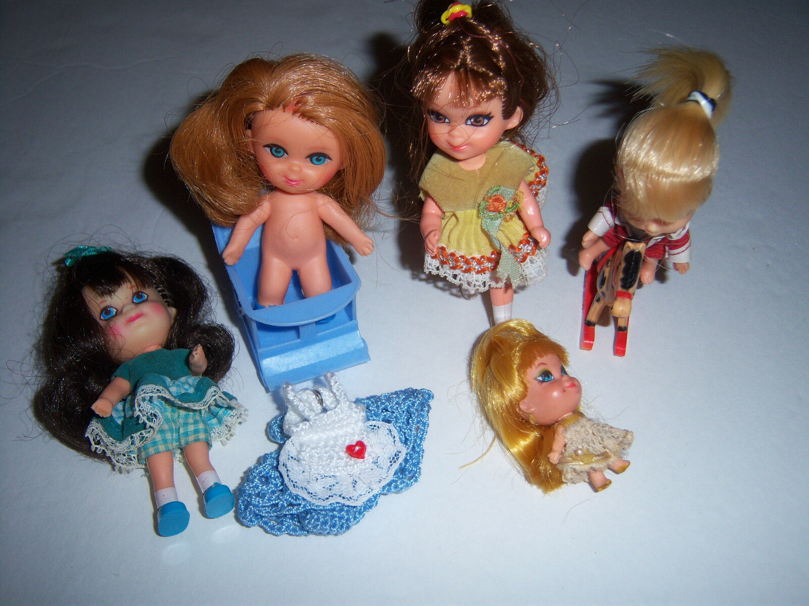 Cute 60's Vtg Liddle Kiddle Beddy Bye Calamity Sheila Telly & Tiny Locket Dolls