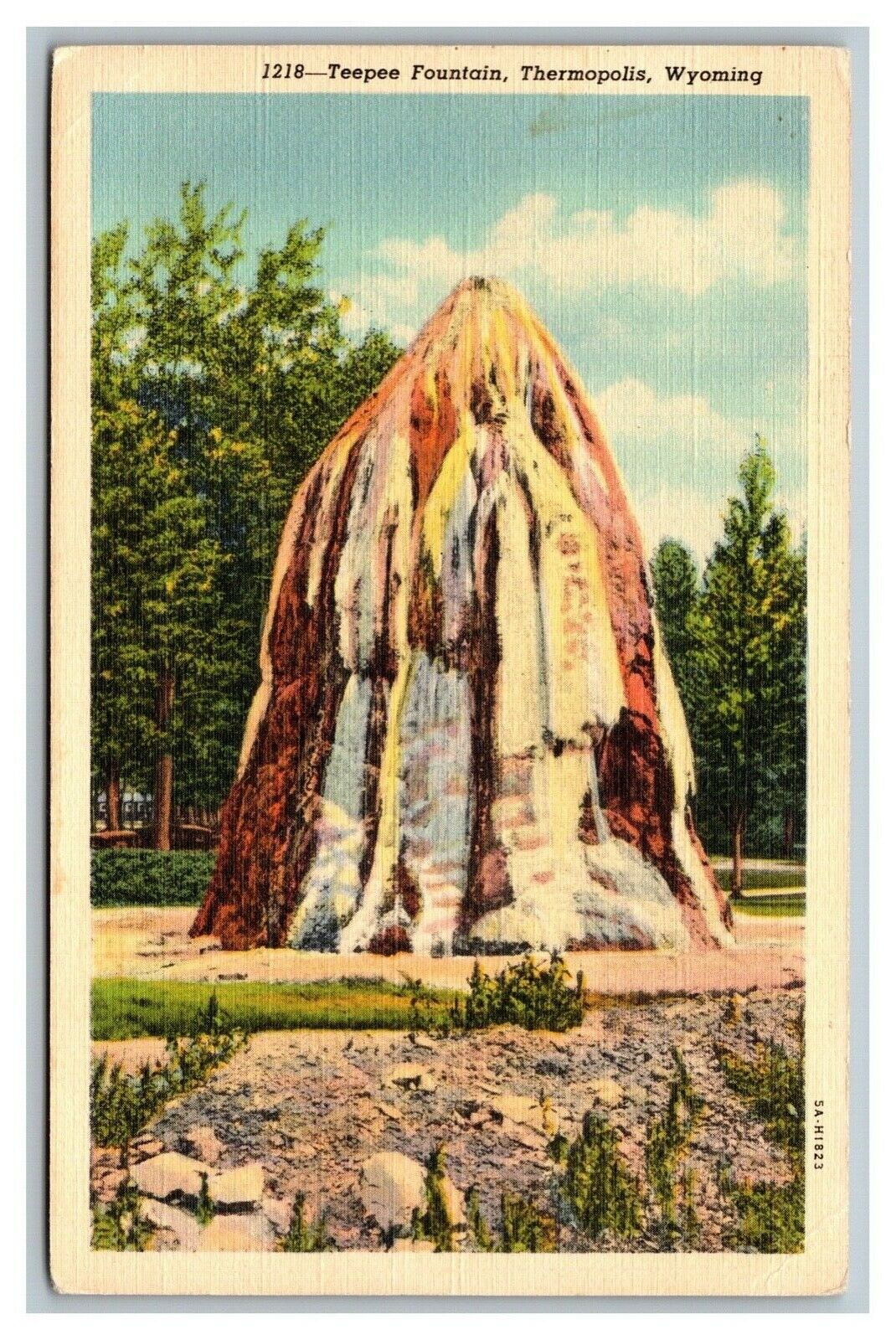 Thermopolis, Wy Wyoming, Teepee Fountain, Linen Postcard Unposted