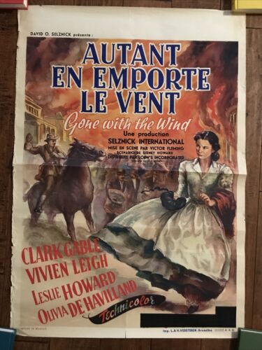 Gone With The Wind - Original  1939 Belgian Movie Poster - Gable - Leigh