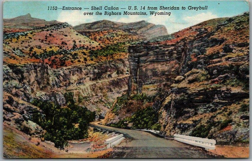 Vintage 1948 Wyoming Postcard "entrance - Shell Canon" Bighorn Mountains Linen