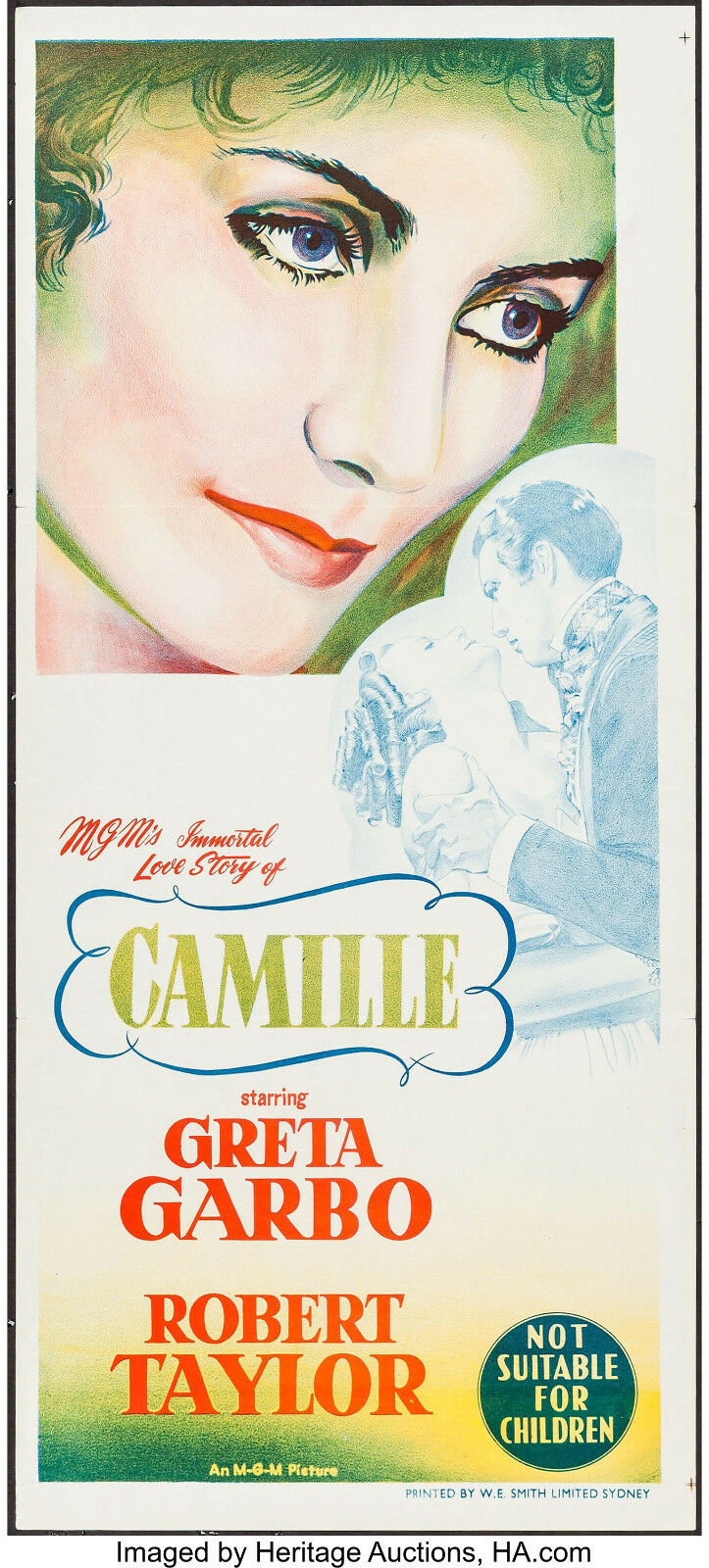 Movie Poster Camille 1936 R-1950 Australian Daybill 13"x30" Vf 8 Greta Garbo
