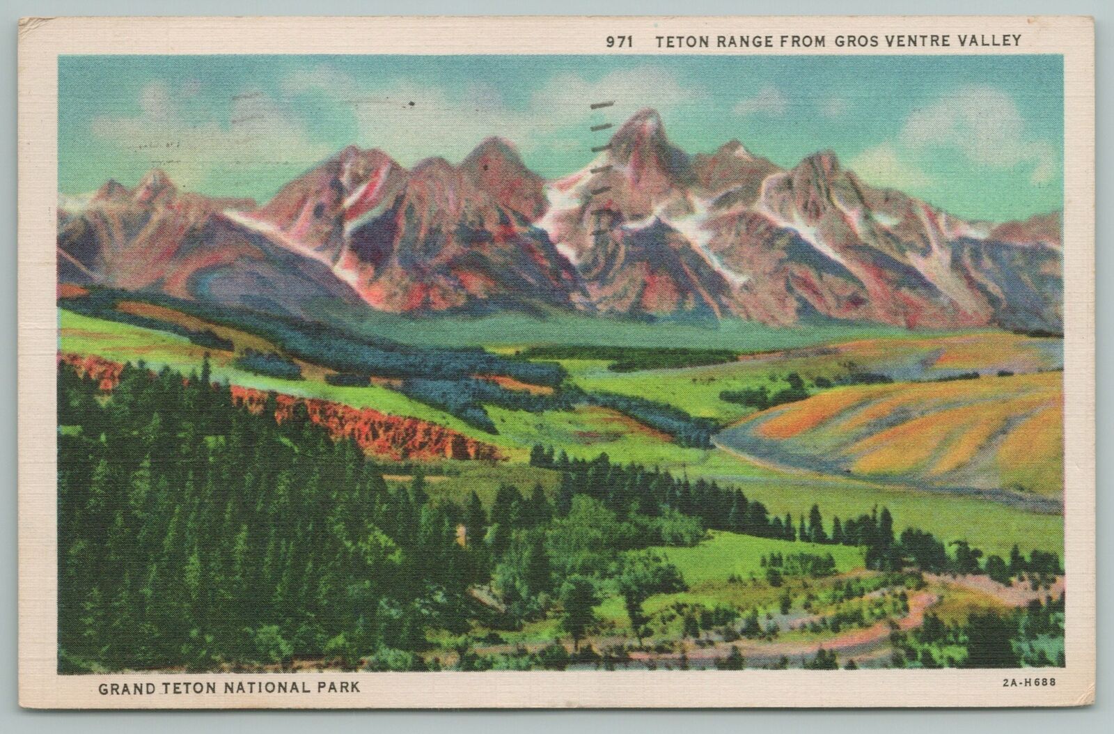 Grand Teton Nat'l Park Wy~teton Range From Gros Ventre Valley~vintage Postcard