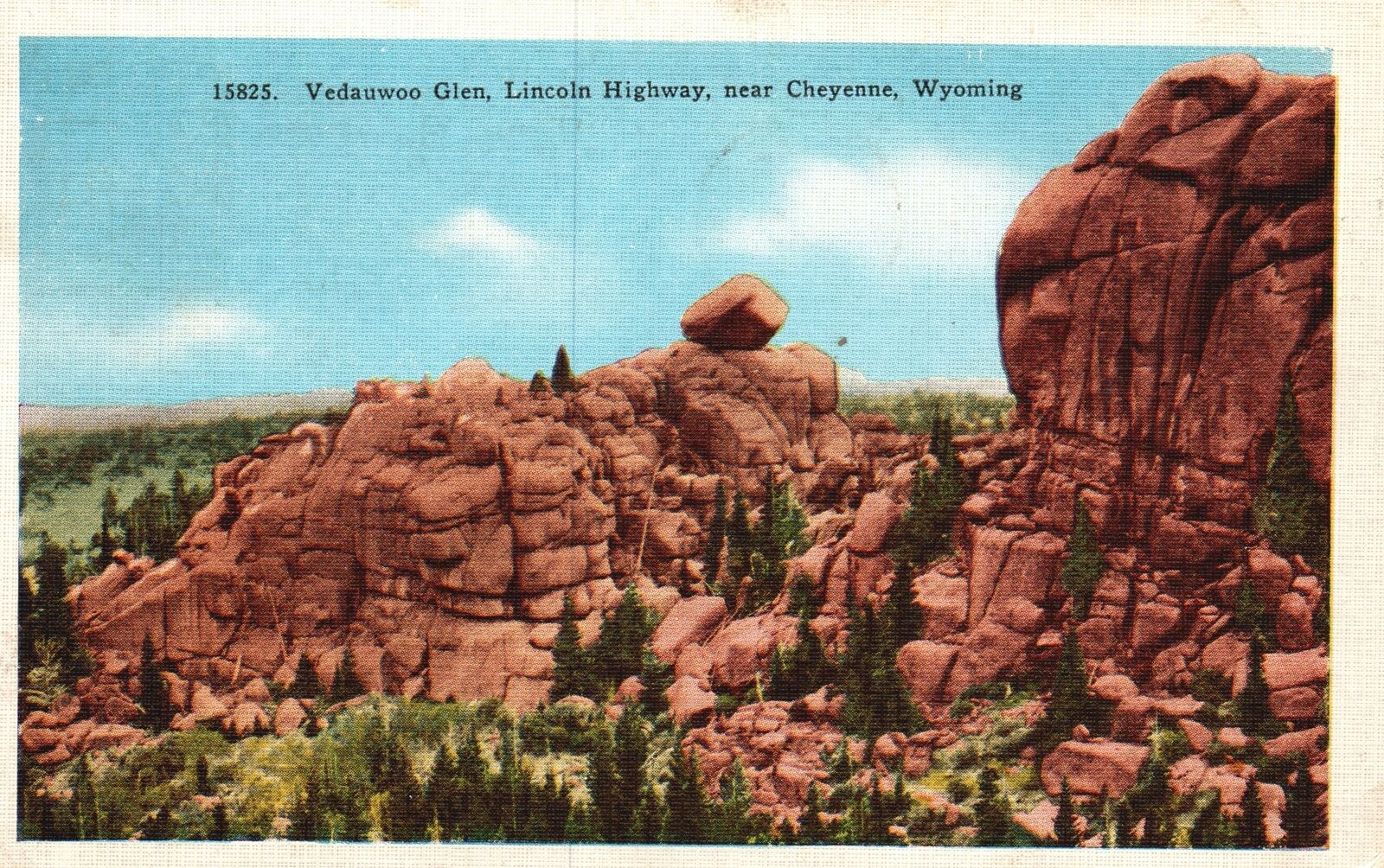 Vintage Postcard  1943 Rock Vedauwoo Glen Lincoln Highway Near Cheyenne Wyoming