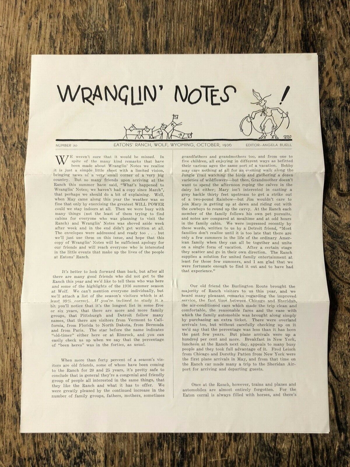 Original October 1936 Wranglin Notes Eaton's Ranch Wolf Wyoming