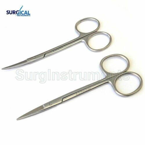 2 Iris Scissors 4.5" Curved & Straight Surgical Dental Instruments