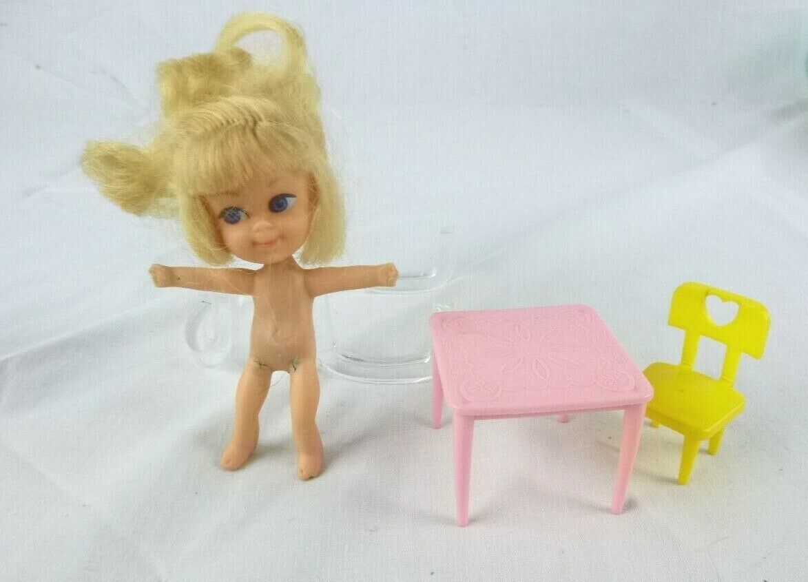 Vtg 60's Mattel Liddle Kiddle Greta Griddle Doll Table & Chair